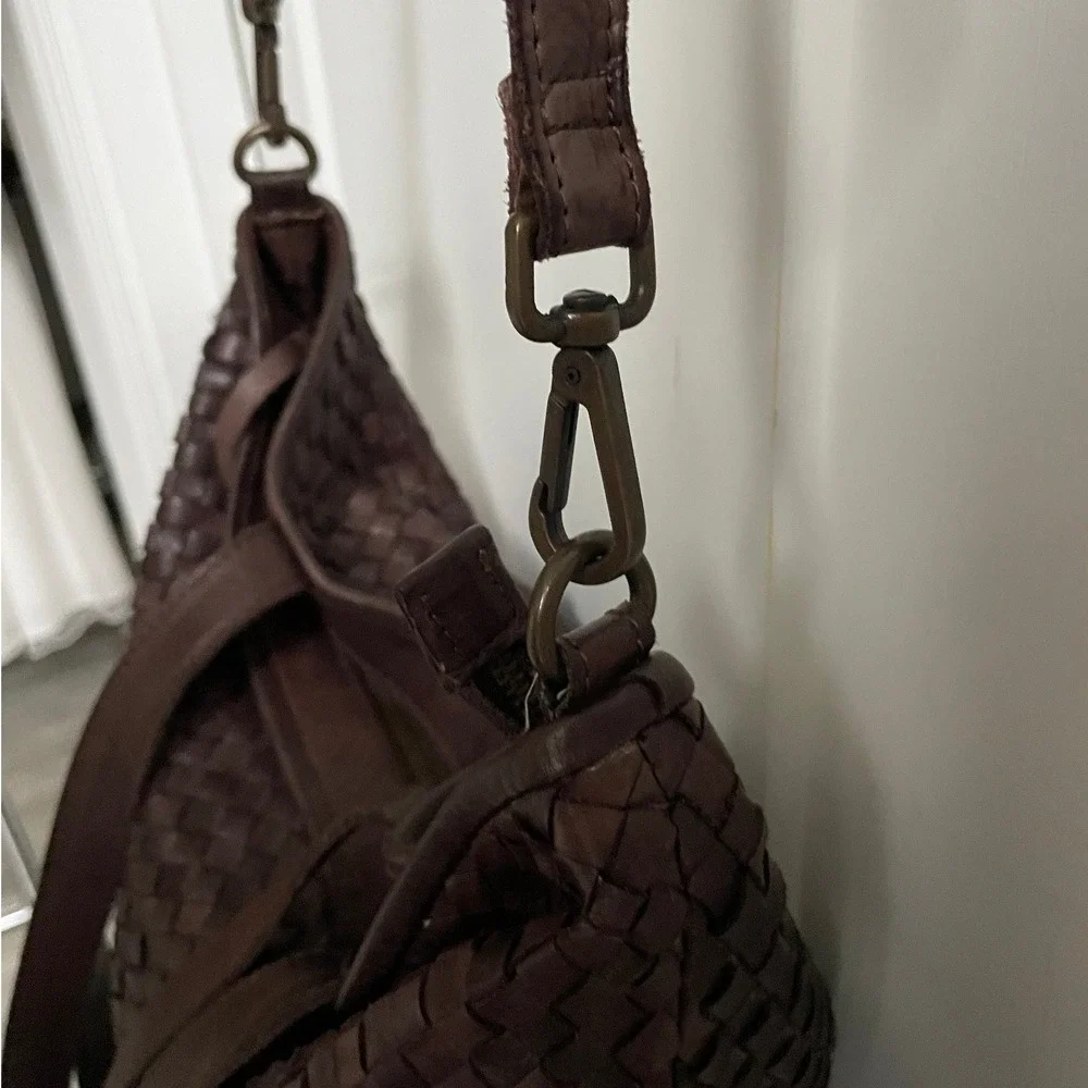 Valentina Made in Italy Woven Brown 100% Leather Bag Convertible Tote Crossbody